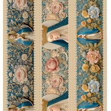 Tricoline Digital Barrado Nossa Senhora Bordado Bege - 05568