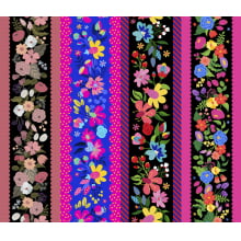 Tricoline Digital Barrados flores Meia Tigela