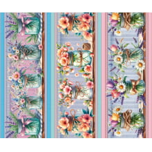 Tricoline Digital Barrados Potinhos de Flores - A3606