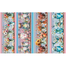 Tricoline Digital Barrados Potinhos de Flores - A3606