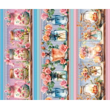 Tricoline Digital Barrados Potinhos de Flores - A3606