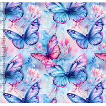 Tricoline Digital Borboletas Azul e Rosa - A0813 Tricoline Digital Borboletas Azul e Rosa - A0813