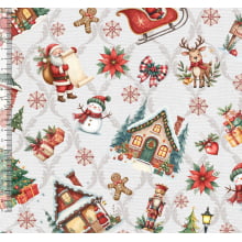 Tricoline Digital Natal Papai Noel Casa Fundo Branco