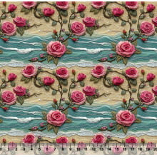 Tecido Sarja Impermeável 3D Rosas e Mar