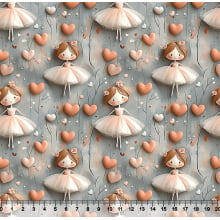 Tecido Tricoline Digital Bailarina Fundo Cinza