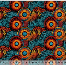 Tecido Tricoline Digital Etnico Africa Azul e Vermelho 88122