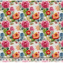 Tecido Tricoline Floral Bordado 08 3D - 81241