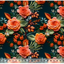 Tecido Tricoline Floral Bordado 04 3D - 81235