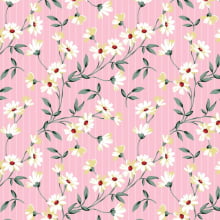 Tecido Tricoline Flores fundo rosa listrado 811602