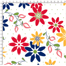 Floral Azul e Vermelho Fundo Branco 646201