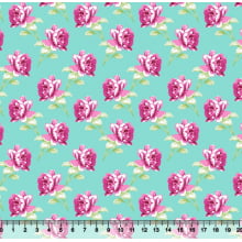 Tecido Floral Rosas fundo azul 6089 Var01