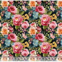 Tecido Tricoline Floral Bordado 06 3D - 81243
