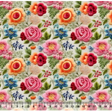Tecido Tricoline Floral Bordado 10 3D - 81239