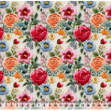 Tecido Tricoline Floral Bordado 09  3D - 81240