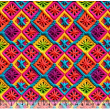 Tecido Tricoline Losangos Colors Bordados 01 3D - 81387