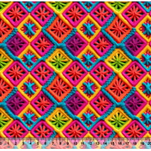 Tecido Tricoline Losangos Colors Bordados 01 3D - 81387