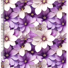 Tecido Sarja Impermeável Flores Lilás