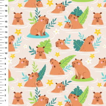 Tecido Tricoline Capivara Fundo Bege - Meia Tigela 80111-02