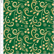 Tecido Tricoline Cashemir Dourado Natal Verde 1357265