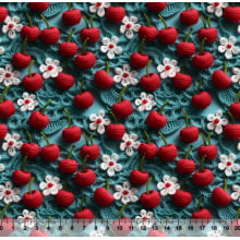 Tecido Tricoline Digital Cereja Azul 2 3D - Coleção Frutas 85328