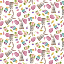 Tecido Tricoline Digital Coelhos de Páscoa 83084