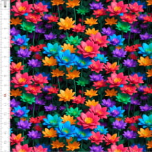 Tecido Tricoline Digital Flores Mini Coloridas 3D