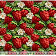 Tecido Tricoline Digital Morango 3D - Coleção Frutas 85332