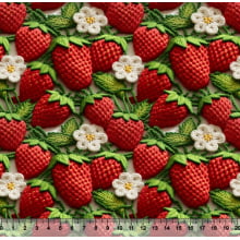 Tecido Tricoline Digital Morango 3D - Coleção Frutas 85332