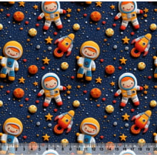 Tecido Tricoline Estampado Astronauta Kid 3D 84517