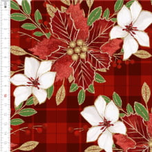 Tecido Tricoline Estampado Natal Floral fundo Vermelho 9001e160
