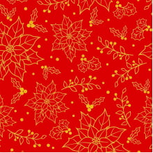 Tecido Tricoline Flor Natal Linhas Douradas Fundo Vermelho 1416264