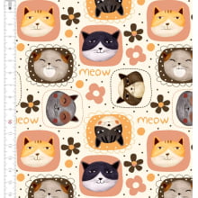 Tecido Tricoline Gatos Flores Meow 9100e10988