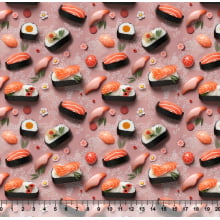 Tecido Tricoline Sushi fundo Salmão 3D - 82485