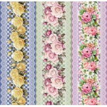 Tricoline Digital Barrado Floral Rosas Hortências Girassois - 98881