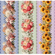 Tricoline Digital Barrado Floral Rosas Hortências Girassois - 98881