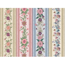 Tricoline Digital Barrado Floral Vintage - 98875