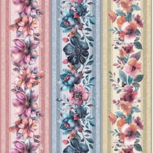 Tricoline Digital Barrado Floral Vintage - 98875