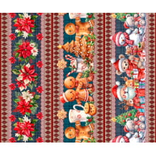 Tricoline Digital Barrado Papai Noel Boneco de Neve Natal - 91641