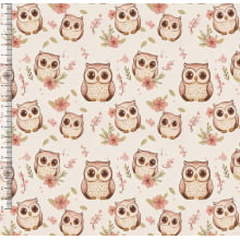 Tricoline Digital Coruja Fundo Bege - A0814 Tricoline Digital Coruja Fundo Bege - A0814