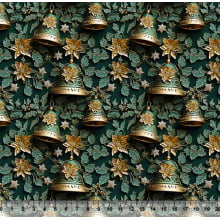 Tricoline Digital Estampada Sinos de Natal Verde 88124