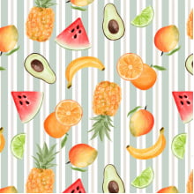 Tricoline Estampada Frutas Cozinha Fundo Listrado 9050v139