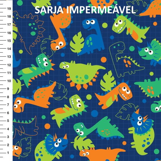 Sarja Estampada Impermeável Dinossauro Marinho 9100e1118S - Meia Tigela