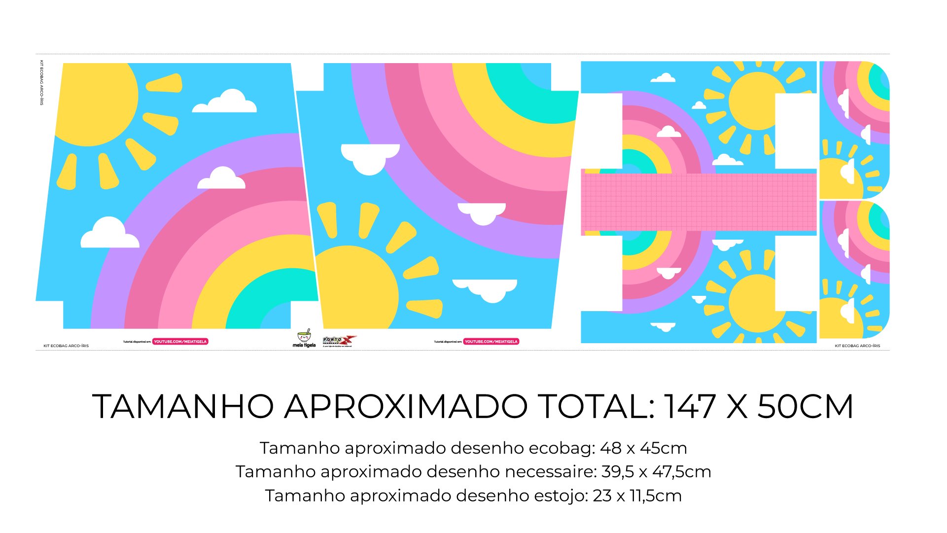 Ecobag e Necesaries Sol e Arco Íris Coleção Fantasia - Meia Tigela
