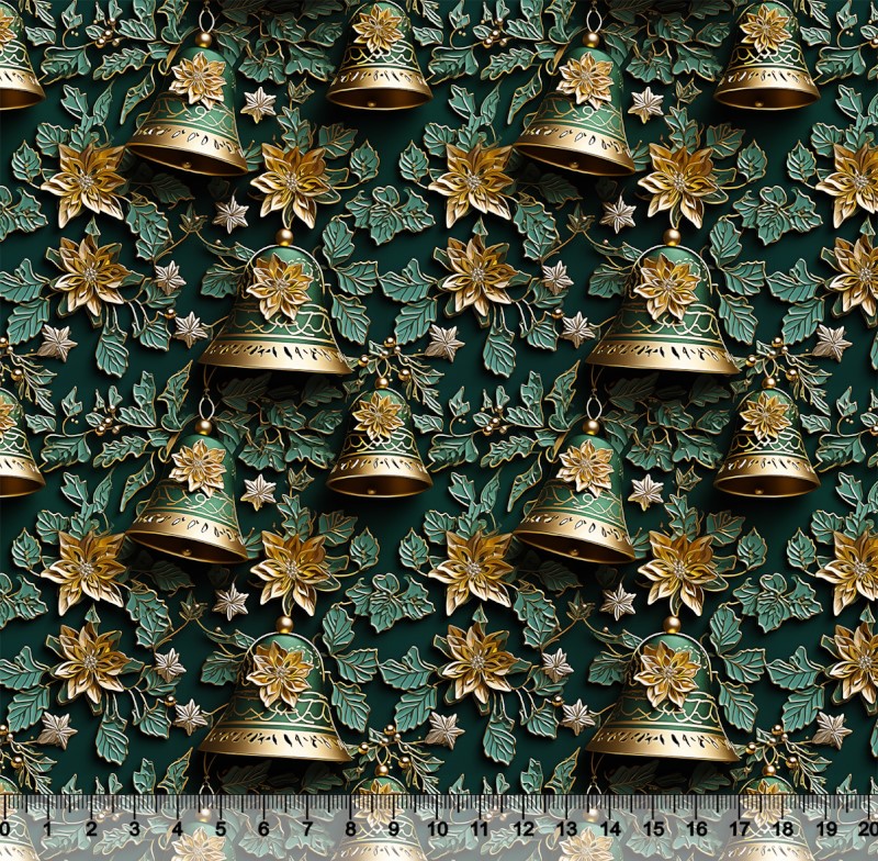 Tricoline Digital Estampada Sinos de Natal Verde 88124