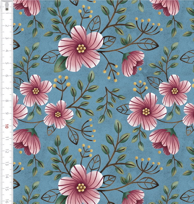 Tecido Tricoline Floral Fundo Azul - Cris de Marchi 9100e7362