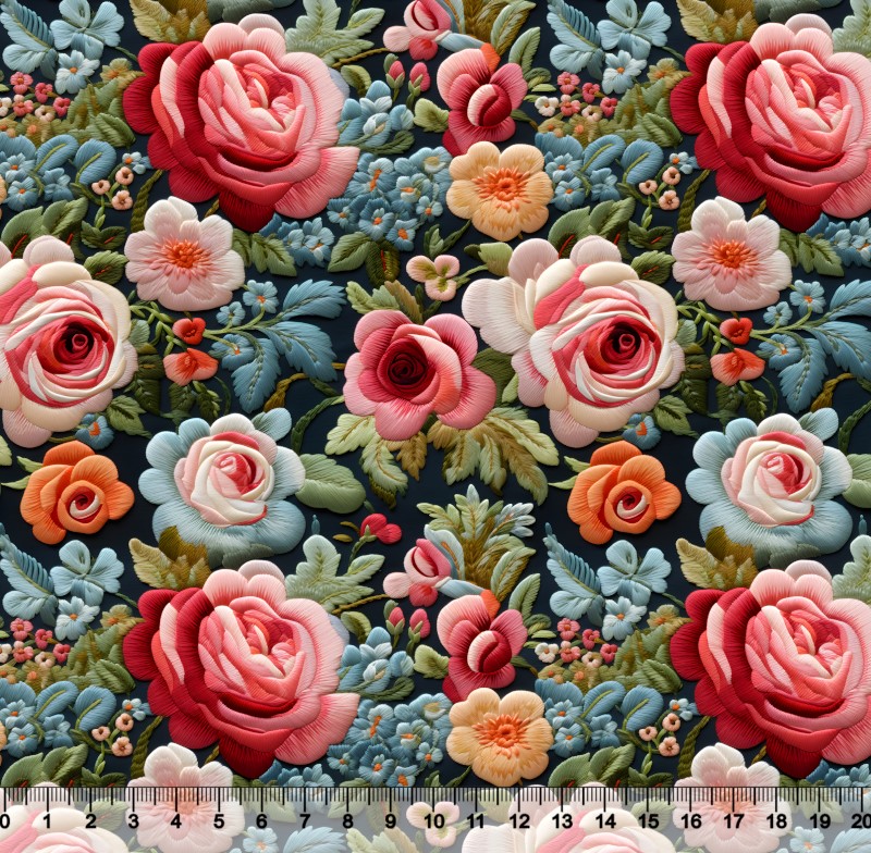 Tecido Tricoline Floral Bordado 05 3D - 81234