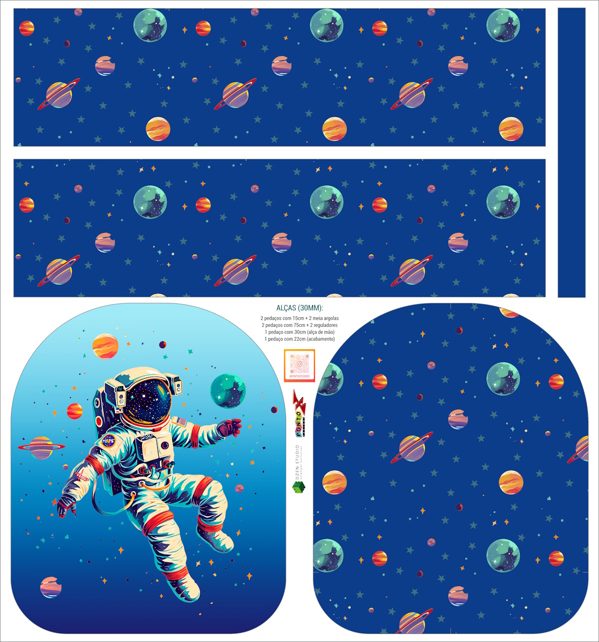 Painel Mochila Mini Astronauta - Dzen Sintético Doll Estampado