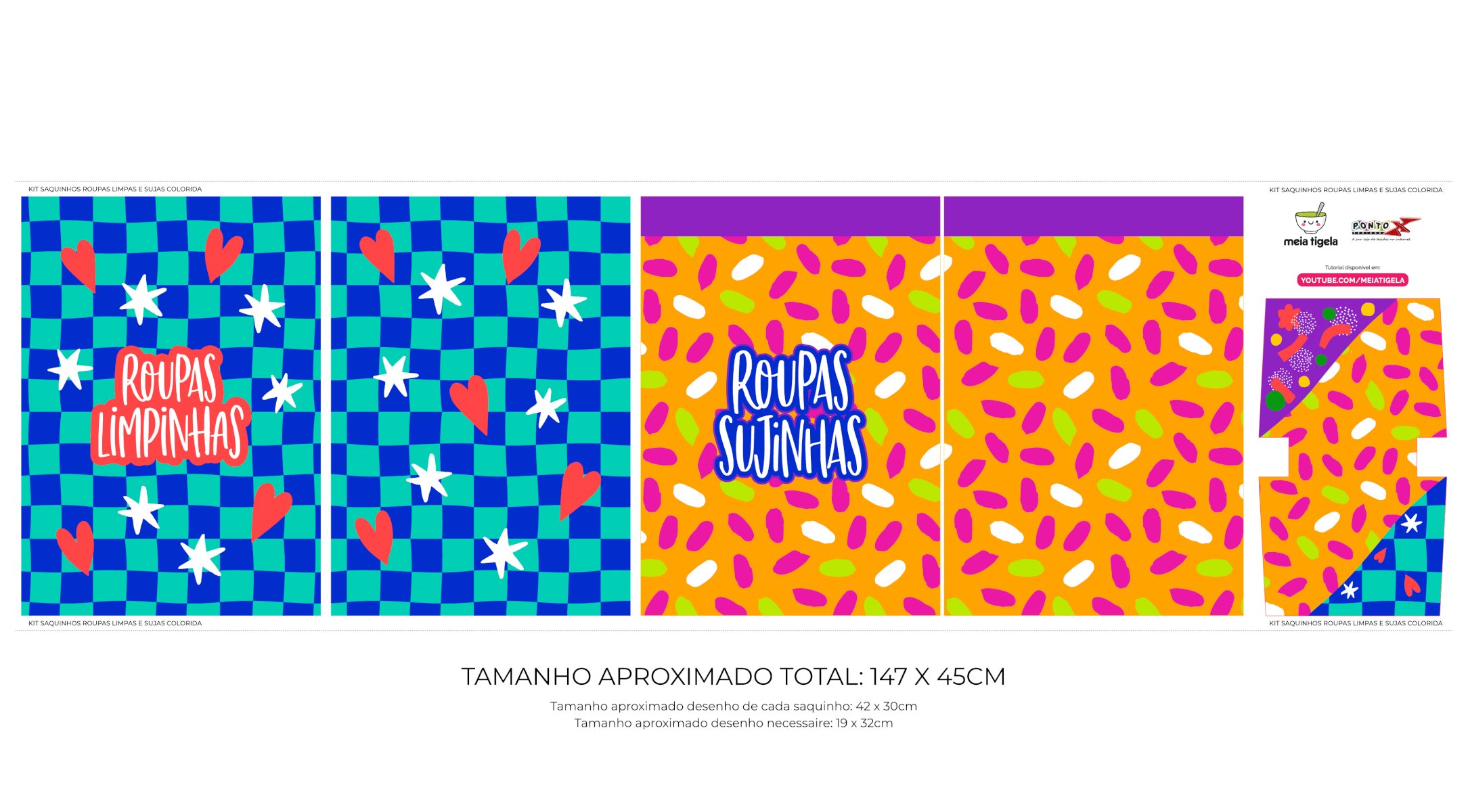 Saquinho Roupa Limpa/Suja Colorido Coleção Fantasia - Meia Tigela