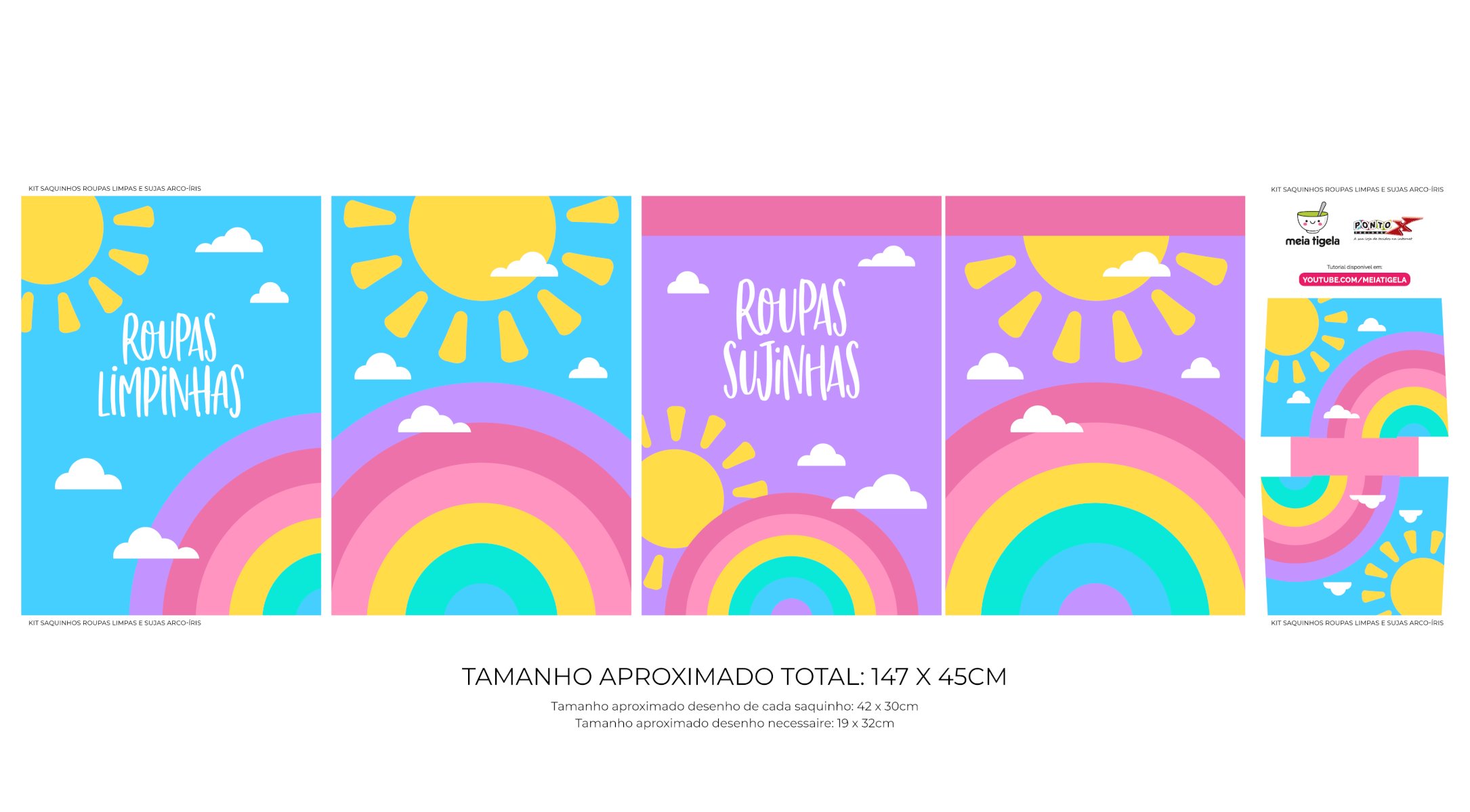 Saquinho Roupa Limpa/Suja Sol e Arco íris Coleção Fantasia - Meia Tigela