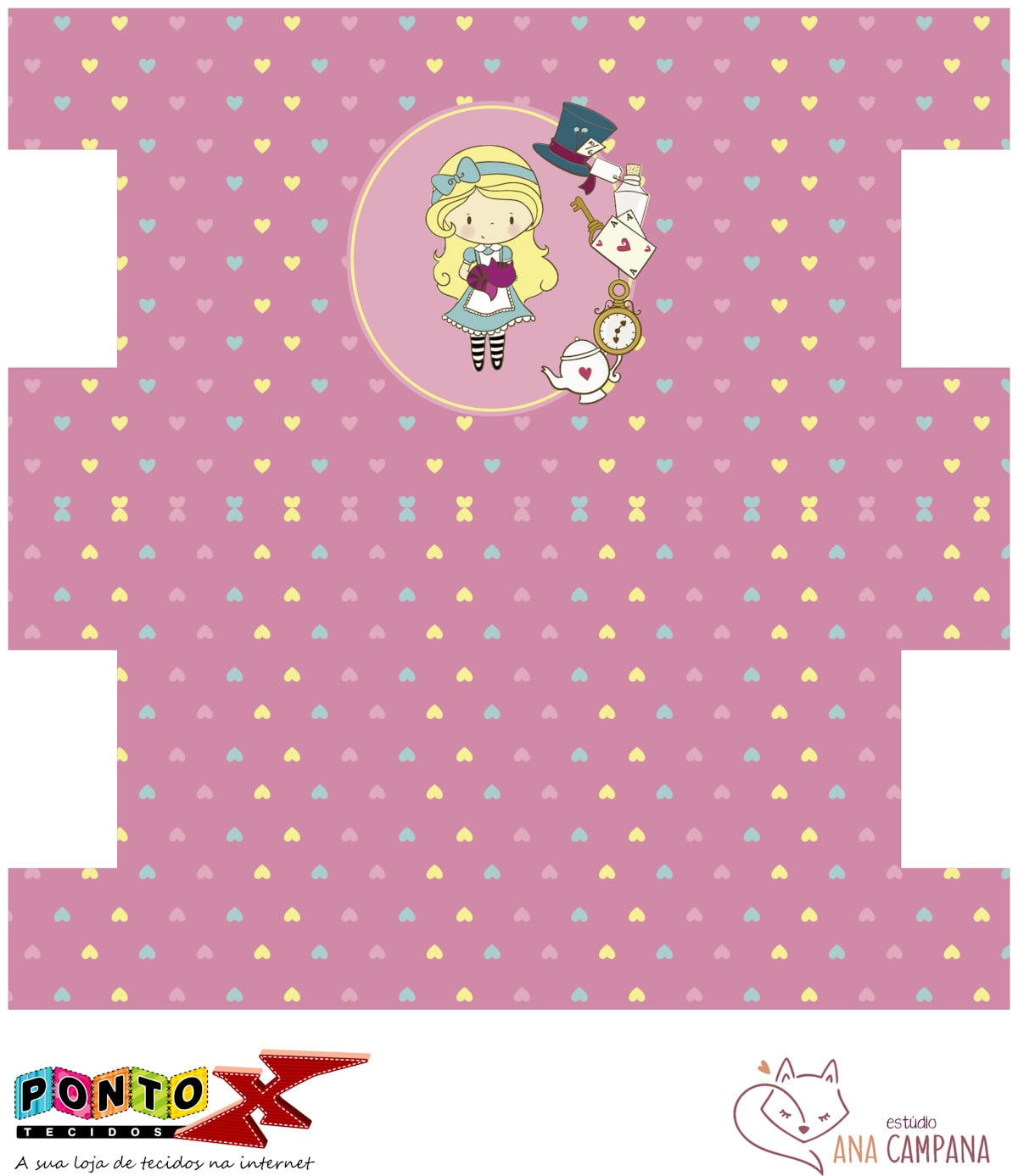 Sintético Estojo Alice by Ana Campana Rosa Corações SN003